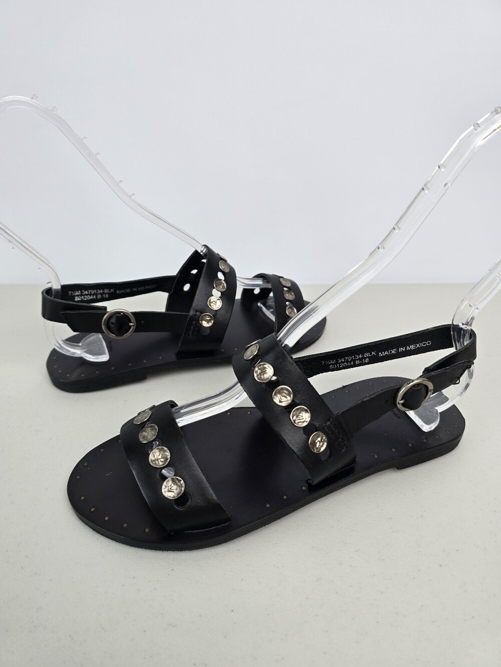 Frye Ally 2 Band Hammered Stud Black Leather Slingback Sandals Size 7.5